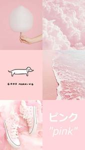 pink, clouds, and a dog are shown in a collage pink cool aesthetic wallpaper