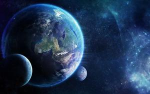 Planets And Earth In Blue Aesthetic Background earth wallpaper