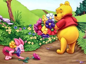 Poo Bear Enjoying a Lovely Day in the Garden winnie the pooh wallpaper