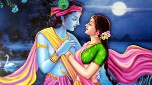 Radha and Krishna united in love. Wallpaper
