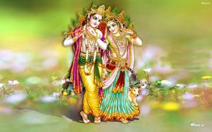 Radha Krishna 3D Blurry Green Grass radha krishna 3d wallpaper