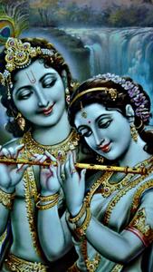 Radha Krishna By Waterfall Picture Wallpaper