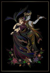 Radha Krishna Drawing With Flowers Picture Wallpaper