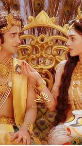 Radha-Krishna Gold Throne Wallpaper