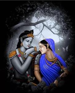 Radha-Krishna Grey Moon Wallpaper