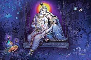Radha-Krishna Purple Art Wallpaper