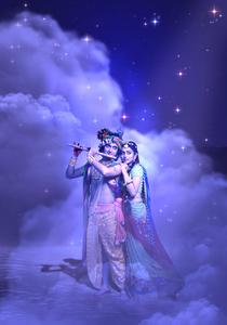 Radha-Krishna Purple Clouds Wallpaper