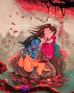Radha Krishna Under Cherry Blossoms Picture Wallpaper