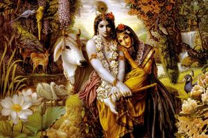Radha Krishna With Animals Picture Wallpaper