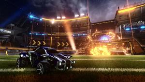 Red, blue, and yellow battle out on the field in Rocket League. rocket league wallpaper
