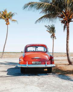 Red Classic Car In Cuba summer wallpaper