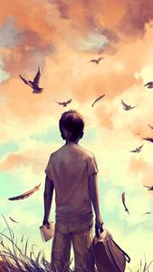 Relieving Sad Boy Cartoon Staring At Sunset Sky sad boy cartoon wallpaper