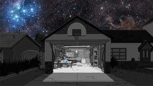 Rick and Morty getting into mischievous hijinks in their messy garage. rick and morty wallpaper