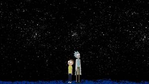 Rick and Morty look up in awe admiring the beautiful night sky. rick and morty wallpaper
