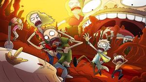Rick and Morty running away from a giant head rick and morty wallpaper