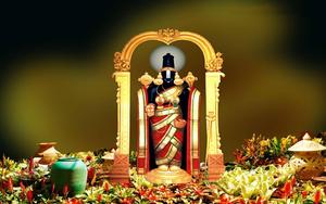 Sacred Figure of Lord Venkateswara surrounded by Divine Flowers and Pots lord venkateswara wallpaper