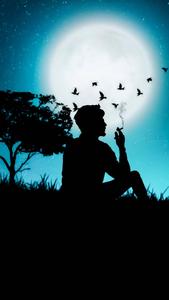 Sad Boy Cartoon Night Sky Vector Art sad boy cartoon wallpaper