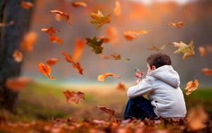 Sad Boy With Autumn Leaves sad boy wallpaper