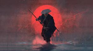 Samurai And Red Moon samurai wallpaper