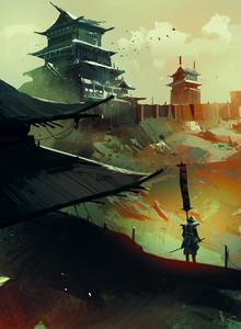 Samurai Warrior Surveying a Castle samurai wallpaper