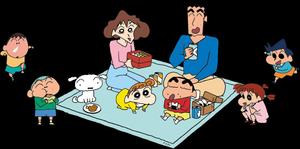 Shin Chan Familyand Friends Picnic Wallpaper