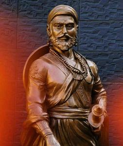 Shivaji Maharaj Statue On Blue Wall shivaji maharaj hd wallpaper