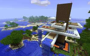 Showcasing the Possibilities of Minecraft: Modern Mansion Wallpaper