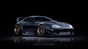 Sleek red Toyota Supra on city streets at dusk supra wallpaper