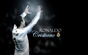 Soccer player Cristiano Ronaldo showcases his skills on the field. Wallpaper