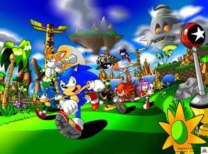 Sonic the Hedgehog sprinting through the beautiful tropical Jungle sonic wallpaper