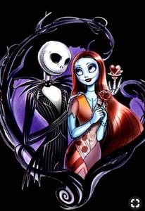 Sparkling with love, this image portrays Jack and Sally's romance from The Nightmare Before Christmas. nightmare before christmas wallpaper