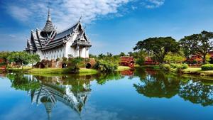 Spectacular 3D View of a White House Beside a Calm Lake  Wallpaper