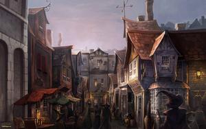 Step inside the historic Hogsmeade Village, located near Hogwarts School of Witchcraft and Wizardry hogwarts wallpaper