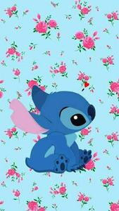 Stitch with a Bouquet of Pink Roses Wallpaper