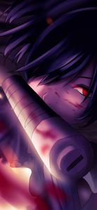 Stunning 4K Anime battle scene features character with glowing red eyes for iPhone. 4k anime iphone wallpaper