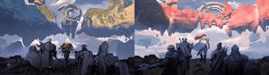 Sunrise Beyond the Gate dual monitor wallpaper
