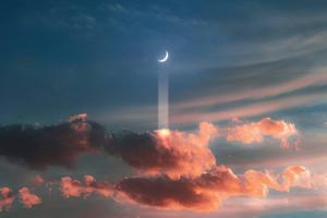 Sunset Sky With Crescent Moon sky wallpaper