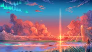 Surrounded by an ocean of stars, this magical girl stands atop the world anime aesthetic wallpaper