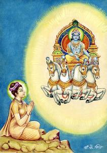 Surya Bhagwan With Praying Woman surya bhagwan wallpaper