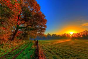Take in the gorgeous colors of a sunset fall farm. fall wallpaper