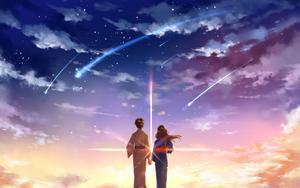 Taki and Mitsuha in their traditional Japanese kimonos in the movie 'Your Name' your name wallpaper