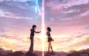 Taki and Mitsuha, protagonists of the popular 2016 movie Your Name, share an unforgettable moment your name wallpaper