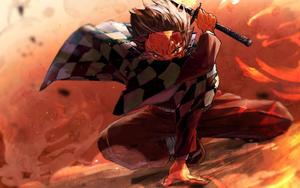 Tanjiro demon slayer burning with rage Wallpaper