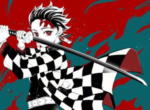 Tanjiro in Red and Green tanjiro wallpaper