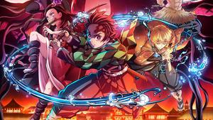 "Tanjiro Kamado wields Nichirin Blade to Slay Demons in Demon Slayer: Kimetsu no Yaiba" Wallpaper