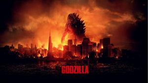 The destructive Godzilla wreaks havoc on a burning megacity. godzilla wallpaper