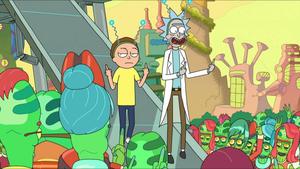 The dynamic duo Rick and Morty explore a new planet. rick and morty wallpaper