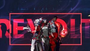 the game revolution is shown with a group of people standing in front of a purple background valorant wallpaper
