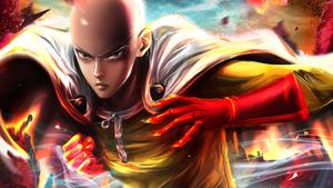 The hero Saitama engaging in a heroic battle one punch man wallpaper