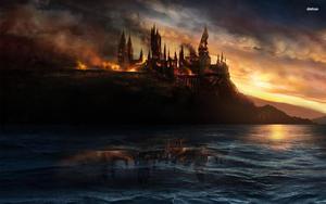 The horizon aflame as Hogwarts burns hogwarts wallpaper